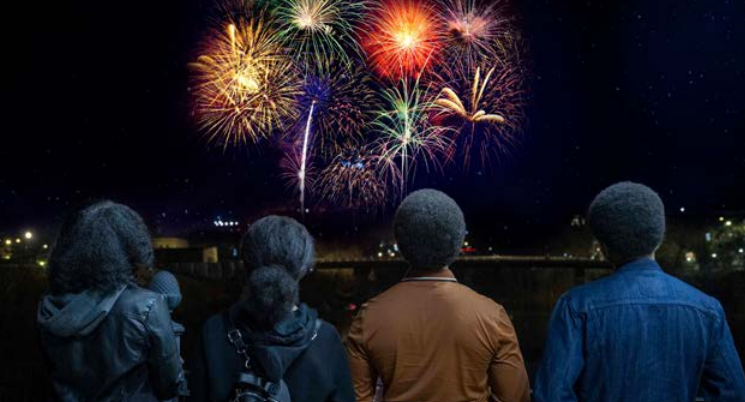 group looking at fireworks