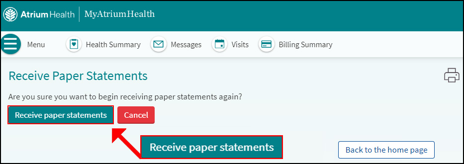 MyAtriumHealth receive paper statements